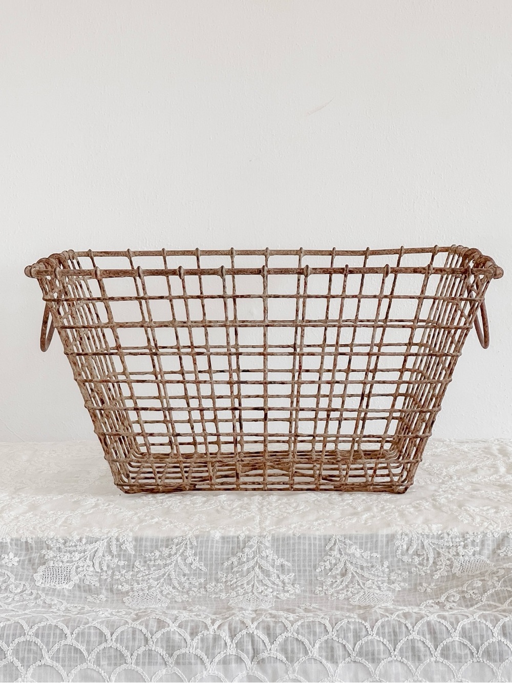 Antique French Metal Oyster Basket with Handles Chateaucore